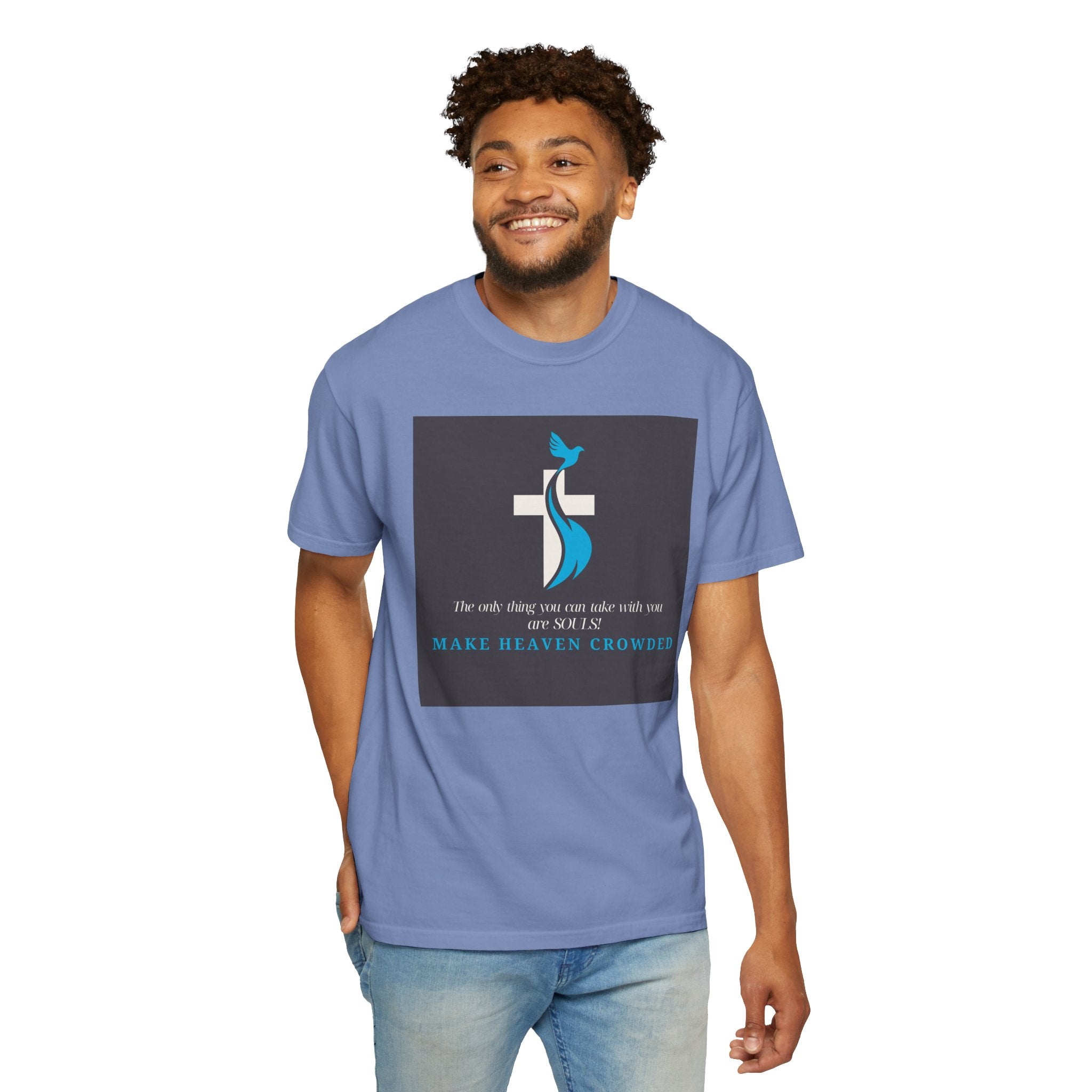 Dude-Shirts — “Make Heaven Crowded” Cross & Dove Inspirational Tee