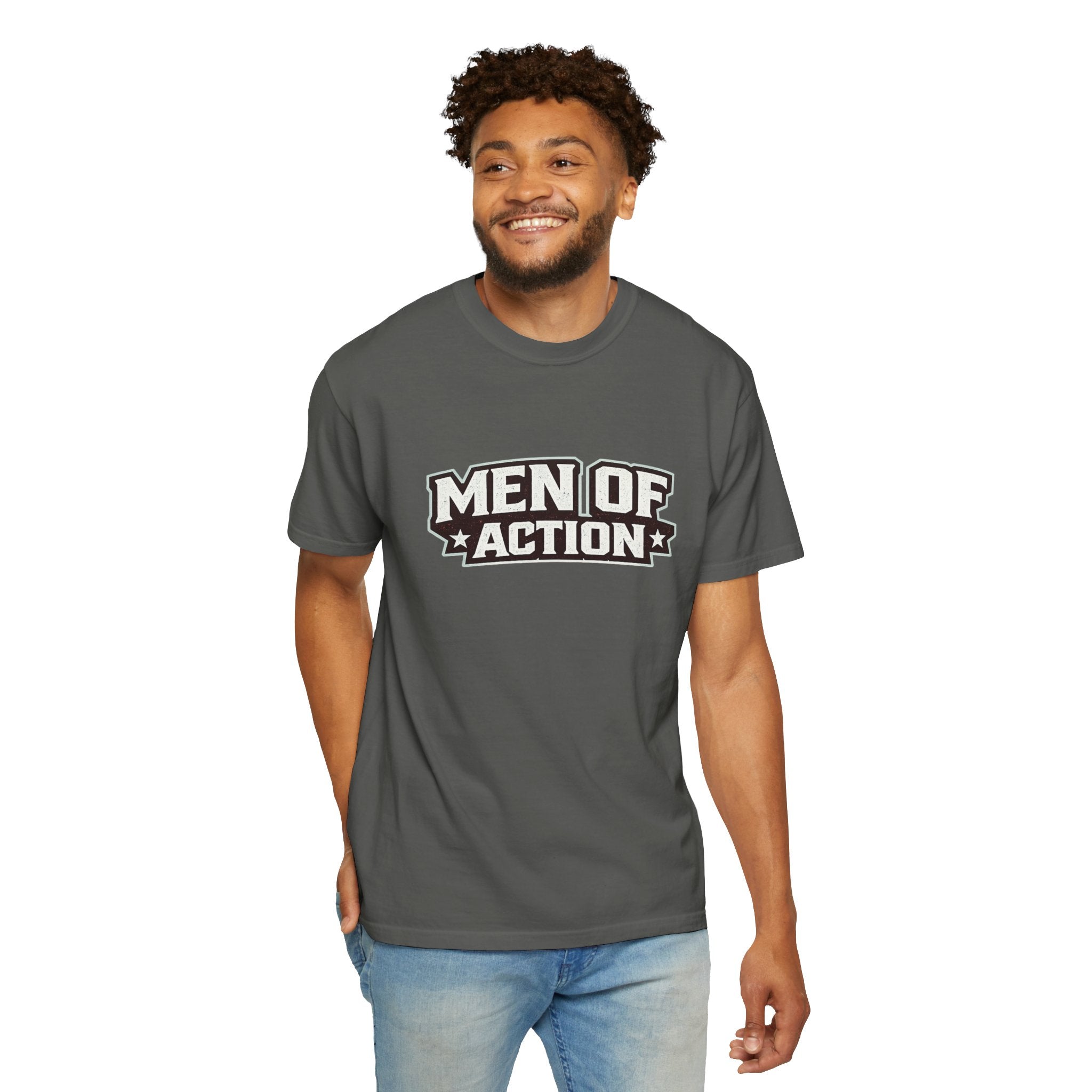 Dude-Shirts ~ Men of Action — Vintage Athletic Logo Tee