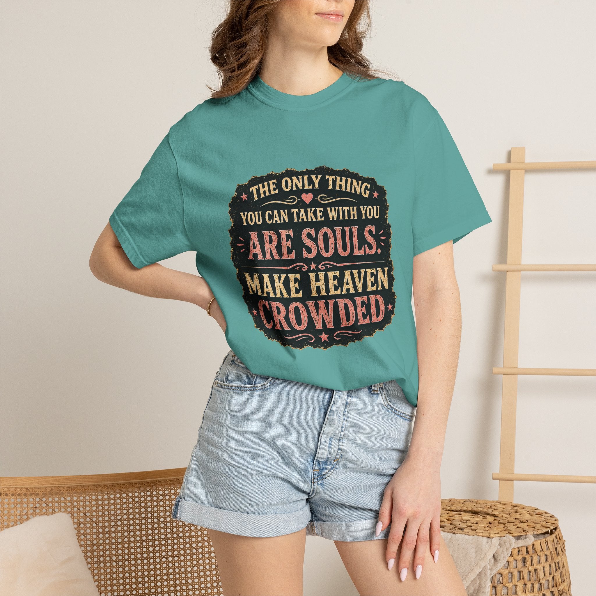 Chick-Shirts — “Make Heaven Crowded” Cross and Dove Inspirational Tee