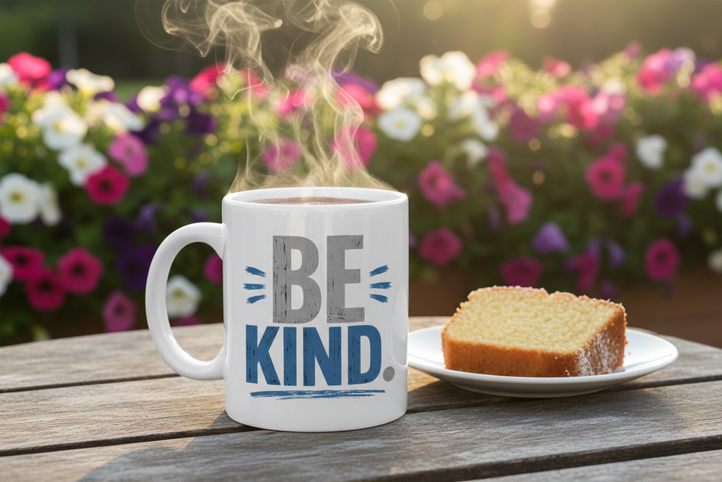 BE KIND. Mug — Handle Left, Graphic Forward