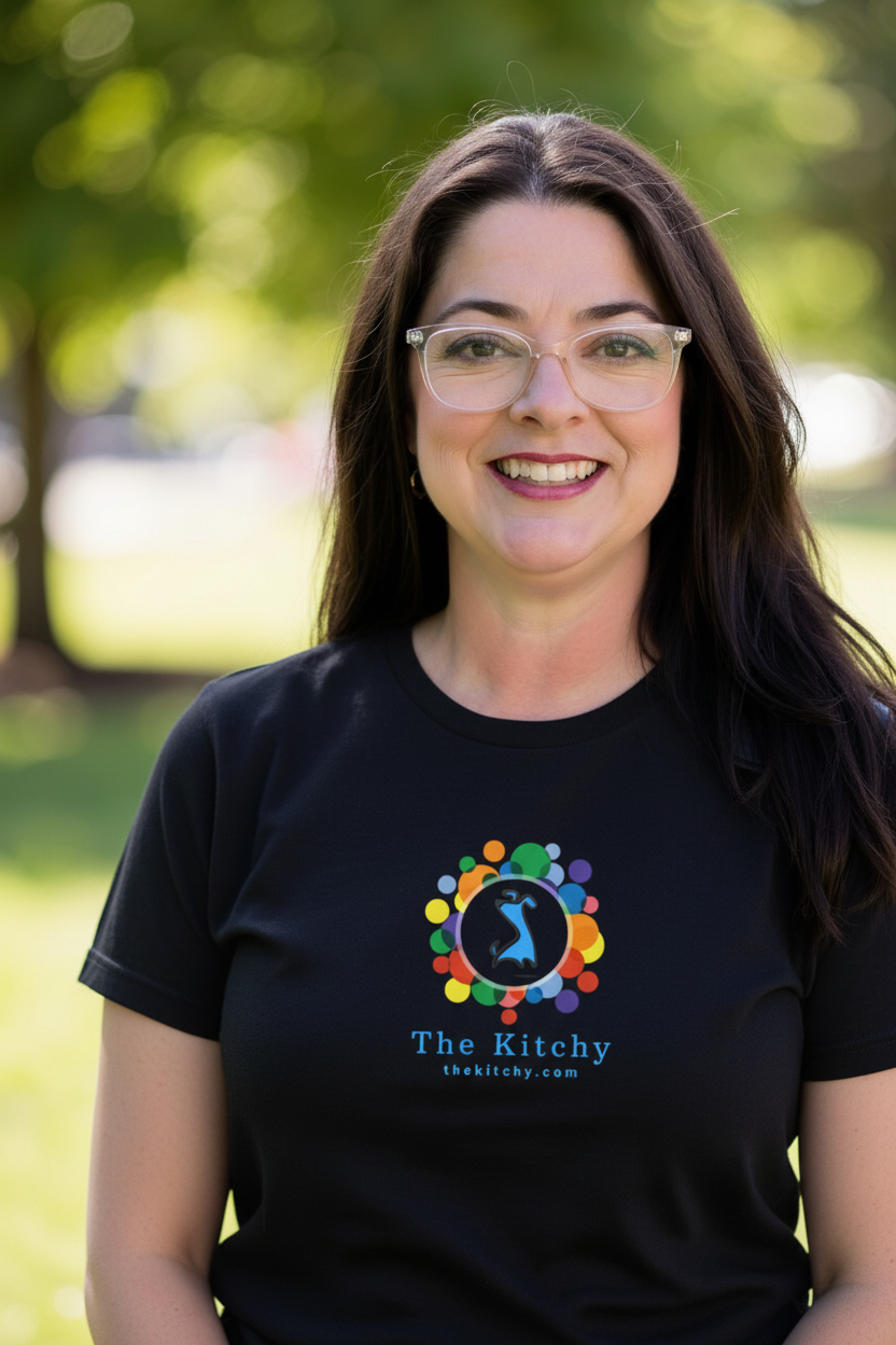 Holly in Kitchy Logo Tee with Clear Frames